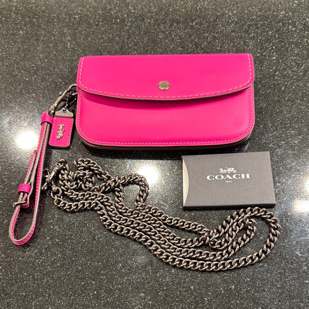 Coach 1941 Fuchsia Wristlet with Chain Strap